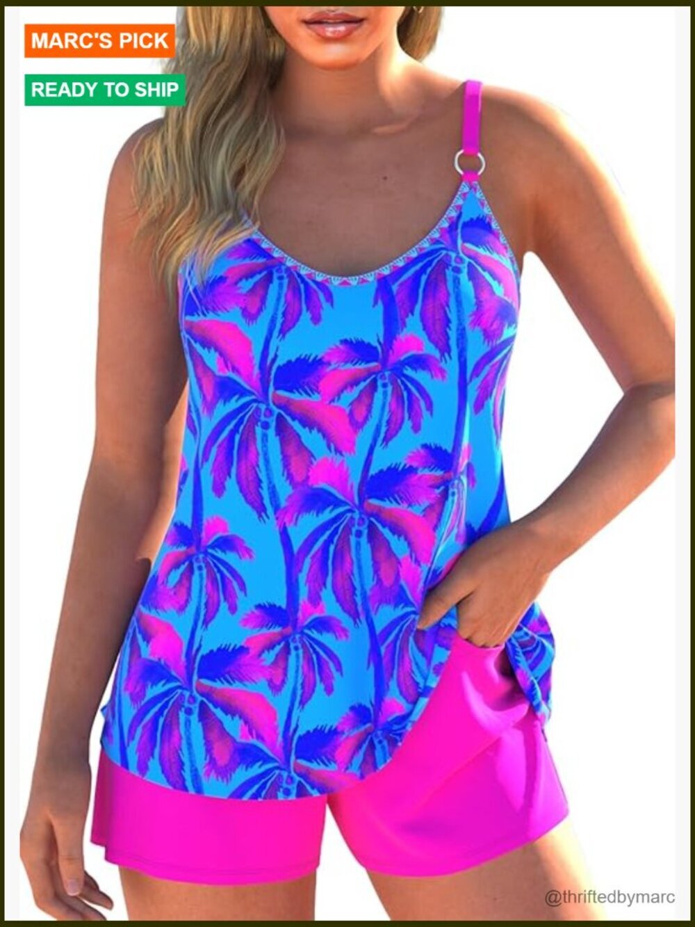 Tankini Two Piece Swim Set with Board Shorts S to XXL